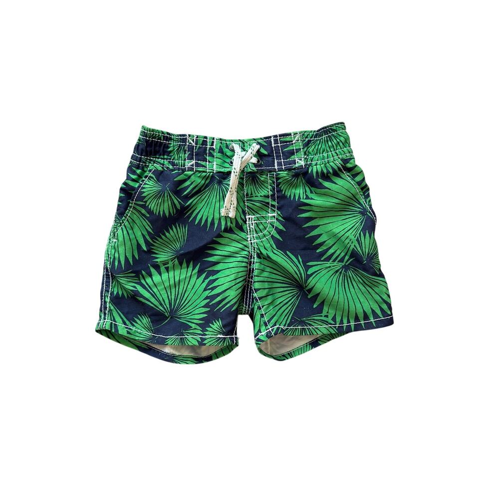 GAP Boys Navy Blue Swim Trunks with Green Palm Print